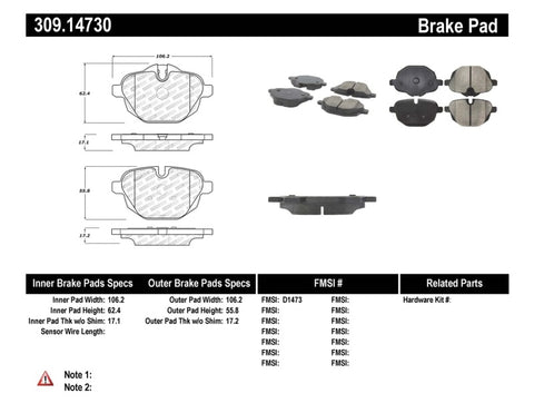 StopTech 11-17 BMW 5-Series / X3 Sport Performance Rear Brake Pads - 309.14730