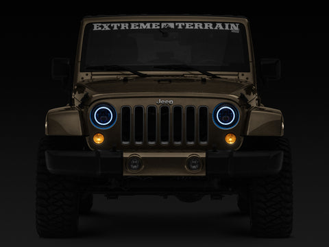 Raxiom 97-18 Jeep Wrangler TJ/JK Axial 7-Inch LED Headlights w/RGB Halo- Blk Hsng (Clear Lens) - J142665