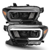 ANZO 2016-2017 Toyota Tacoma Projector Headlights w/ Plank Style Switchback Black w/ Amber - 111396