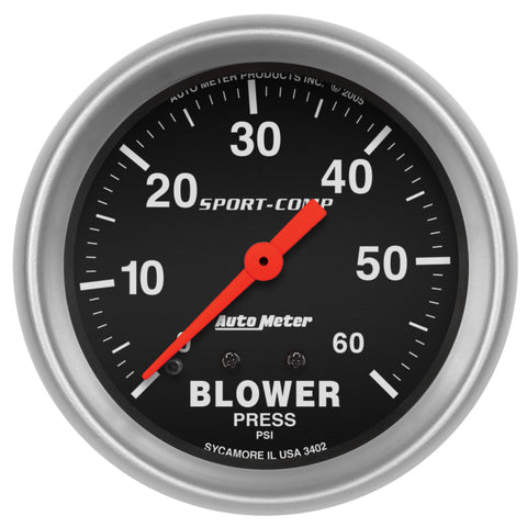 Autometer Sport Comp Mechanical 2 5/8in 60 psi Blower Pressure Gauge - 3402