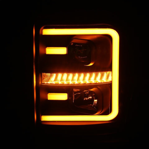 ANZO 2011-2016 Ford F250 Projector Headlights w/ Plank Style Switchback Black w/ Amber - 111406