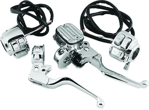 Bikers Choice 96-05 Big Twin 9/16in Bore Chrome Handlebar Control Kit With Chrome Switches - 601718