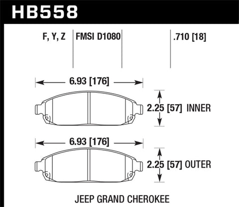 Hawk 06-09 Jeep Commander / 05-09 Grand Cherokee Front Performance Ceramic Street Brake Pads - HB558Z.710