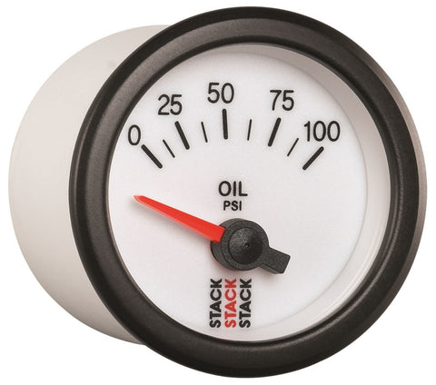 Autometer Stack 52mm 0-100 PSI 1/8in NPTF Electric Oil Pressure Gauge - White - ST3252