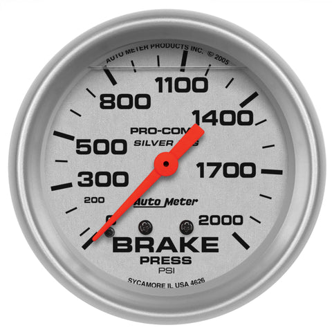 AutoMeter Gauge Brake Press 2-5/8in. 2000PSI Liquid Filled Mech Ultra-Lite - 4626