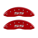 MGP Front set 2 Caliper Covers Engraved Front Silverado style/SS Red finish silver ch - 14238FSS3RD