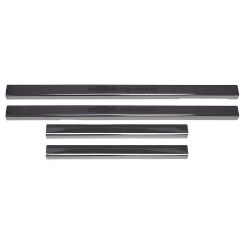 Putco 14-18 Chevy Silv LD - Regular Cab w/ CHEVROLET Etching (4pcs) Black Platinum Door Sills - 95171BPGM-1