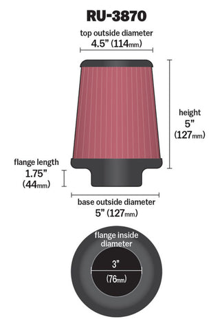 K&N Universal Clamp-On Air Filter 3in FLG / 5in B / 4-1/2in T / 5in H - RU-3870