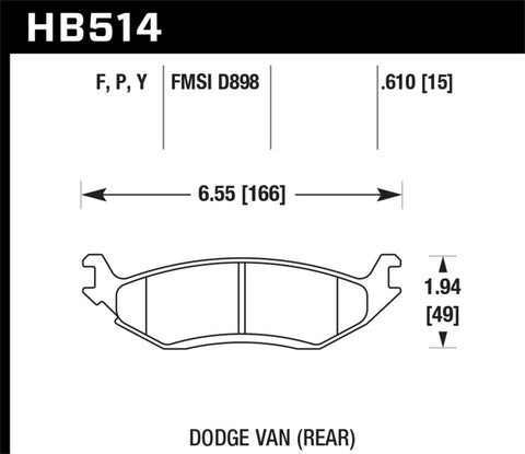 Hawk 03 Dodge Ram 1500 Van LTS Street Rear Brake Pads - HB514Y.610