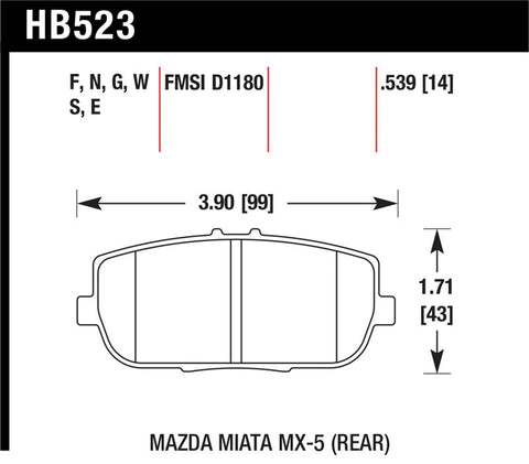 Hawk 2006-2006 Mazda MX-5 Miata Club Spec HPS 5.0 Rear Brake Pads - HB523B.539
