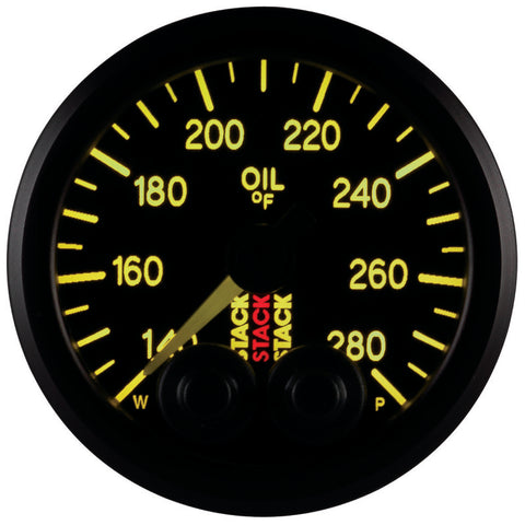 Autometer Stack Instruments 52mm 140-280 Deg F 1/8in NPTF Male Pro Control Oil Temp Gauge - Black - ST3510