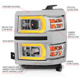 ANZO 14-15 Chevrolet Silverado 1500 Projector Headlights w/ Plank Style Switchback Chrome w/ Amber - 111413