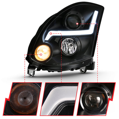 ANZO 2003-2007 Infiniti G35 Projector Headlight Plank Style Black (HID Compatible, No HID Kit ) - 121557