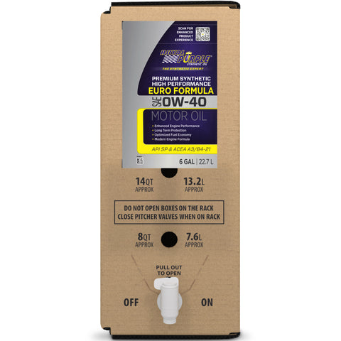 Royal Purple Premium Synthetic High Performance Euro Formula 0W40 Motor Oil - 6 Gallon Bag-In-Box - 60040