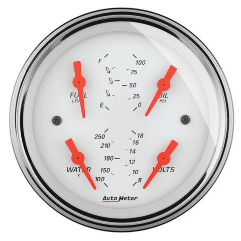 AutoMeter Gauge Quad 3-3/8in. 0 Ohm(e) to 90 Ohm(f)Elec Arctic White - 1314