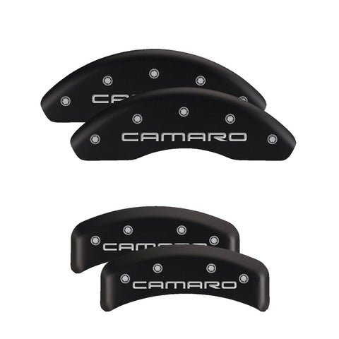 MGP 4 Caliper Covers Engraved Front & Rear With stripes/Challenger Black finish silver ch - 12162SCL1BK