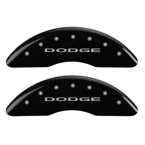 MGP 4 Caliper Covers Engraved Front & Rear With out stripes/Dodge Black finish silver ch - 12124SDD4BK