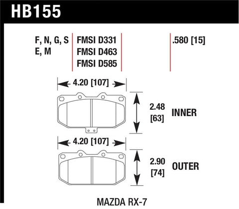 Hawk 86-95 Mazda RX-7 (Exc 1992) Black Race Front Brake Pads - HB155M.580