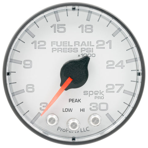 Autometer Spek-Pro 2 1/16in 30KPSI Stepper Motor W/Peak & Warn White/Black Rail Pressure Gauge - P321128