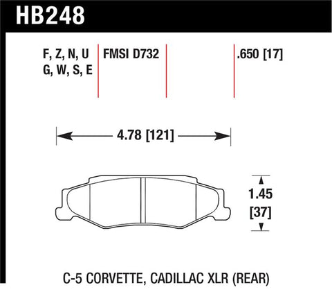 Hawk 97-06 Corvette (incl C5 Z06) HPS Street Rear Brake Pads - HB248F.650