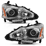 ANZO 2013-2015 Nissan Altima Projector Headlight Chrome Amber - 121550