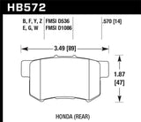Hawk 07-08 Acura TL Type S Performance Ceramic Street Rear Brake Pads - HB572Z.570