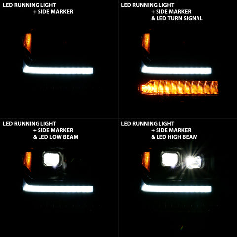 ANZO 16-18 Chevrolet Silverado 1500 LED Projector Headlights w/Plank Style Switchback Black w/ Amber - 111420