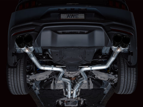 AWE 2024 Ford Mustang GT Fastback S650 RWD Track Edition Cat-Back Exhaust w/ Quad Diamond Black Tips - 3020-43650
