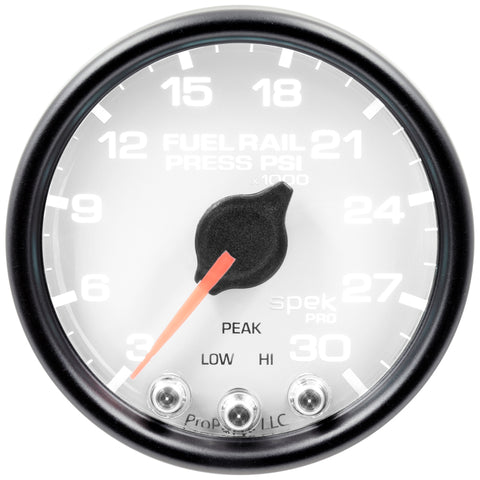 Autometer Spek-Pro Gauge Rail Press 2 1/16in 30Kpsi Stepper Motor W/Peak & Warn Wht/Blk - P32112