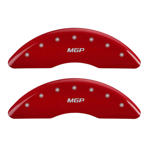 MGP Set of 4 Caliper Covers, Engraved Front and Rear: Red Powder Coat Finish, Silver Characters. - 41111SMGPRD