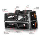 ANZO 88-98 Chevrolet C1500 Crystal Headlights w/ Light Bar Black Housing w/ Signal Side Markers 8Pcs - 111528