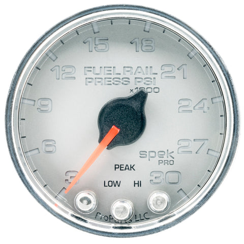 Autometer Spek-Pro Gauge Rail Press 2 1/16in 30Kpsi Stepper Motor W/Peak & Warn Slvr/Chrm - P32121