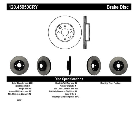 Centric 94-05 Mazda Miata MX-5 (Normal Suspension) Front CryoStop Rotor - 120.45050CRY