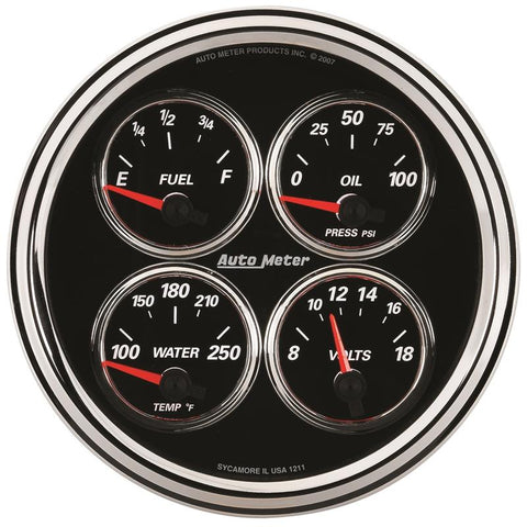 Autometer Designer Black II 100PSI/100-250 Deg F/8-18 Volt Oil Press/Water Temp/Volt/Fuel Quad Gauge - 1224