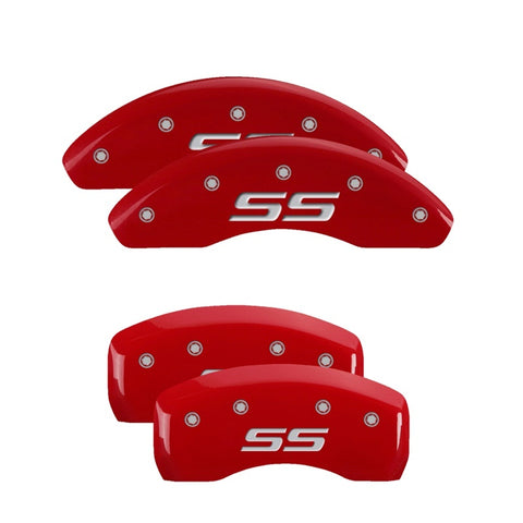 MGP 4 Caliper Covers Engraved Front & Rear Monte Carlo style/SS Red finish silver ch - 14050SSS4RD