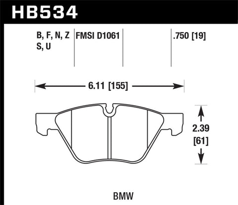 Hawk 09-11 BMW Z4 / 04-05 525I / 08-11 128I / 06 325I/325XI / 07 328I/328XI HPS Street Front Brake P - HB534F.750