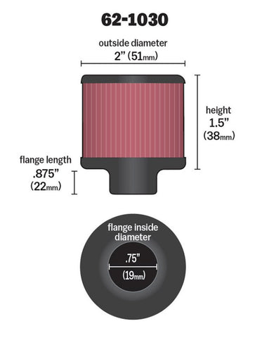 K&N Steel Base Crankcase Vent Filter .75in Vent OD x 2in OD x 1.5in Height - 62-1030