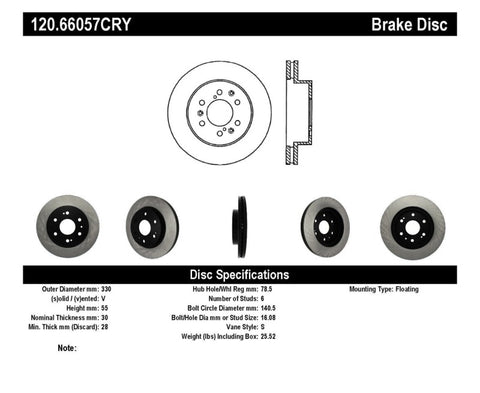 StopTech 05-10 GMC Sierra 1500 (w Rear Drum) / 07-09 GMC Yukon Front CRYO-STOP Rotor - 120.66057CRY
