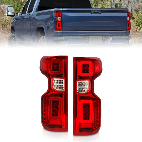 ANZO 19-21 Chevy Silverado Full LED Taillights Chrome Housing Red/Clear Lens G2 (w/C light Bars) - 311416