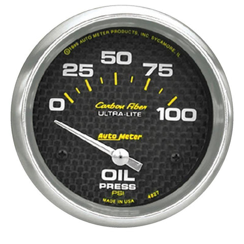 Autometer Carbon Fiber 66.7mm Short Sweep Electronic 0-100 PSI Oil Pressure Gauge - 4827