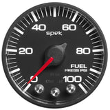 Autometer Spek-Pro Gauge Fuel Press 2 1/16in 100psi Stepper Motor W/Peak & Warn Blk/Blk - P314328