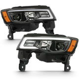 ANZO 2017-2018 Jeep Grand Cherokee Projector Headlights w/ Plank Style Switchback - Black w/ Amber - 111418