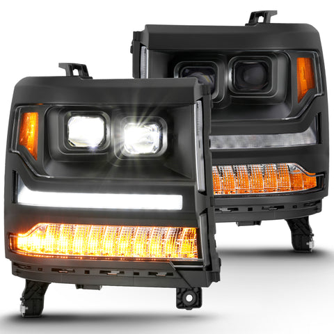 ANZO 16-18 Chevrolet Silverado 1500 LED Projector Headlights w/Plank Style Switchback Black w/ Amber - 111420