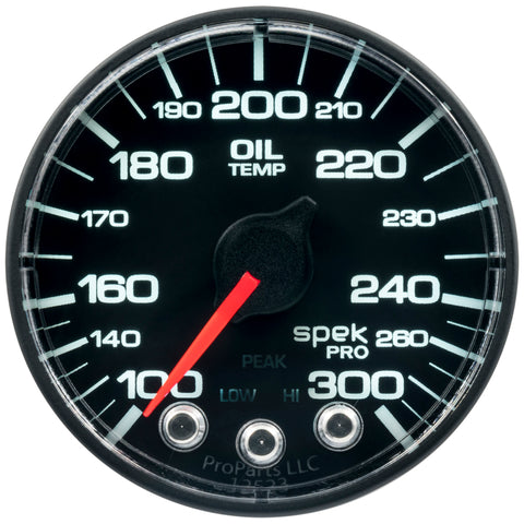 Autometer Spek-Pro Gauge Oil Temp 2 1/16in 300f Stepper Motor W/Peak & Warn Blk/Blk - P322324