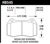 Hawk 03-07 G35/ 03-09 350z/03-06 Sentra w/ Brembo Blue 9012 Street Front Brake Pads - HB545E.564