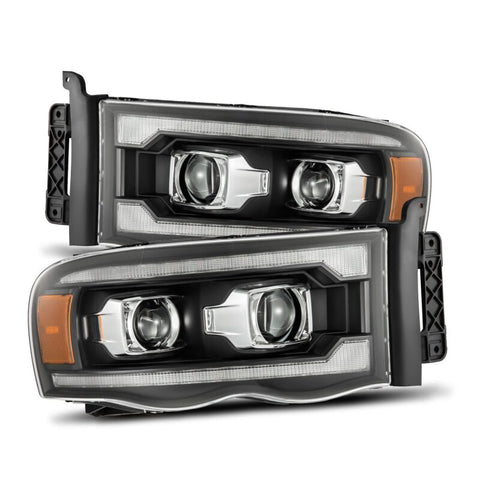 AlphaRex 02-05 Dodge Ram 1500 PRO-Series Projector Headlights Plank Style Black w/Seq Signal - 880570