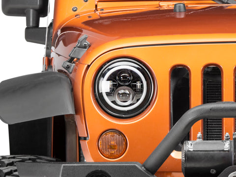 Raxiom 97-18 Jeep Wrangler TJ/JK Axial Halo Headlights w/ DRL Amber Signals- Blk Hsng (Clear Lens) - J108037