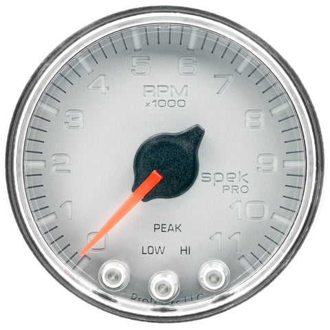Autometer Spek-Pro Gauge Tach 2 1/16in 11K Rpm W/ Shift Light & Peak Mem Slvr/Chrm - P33621