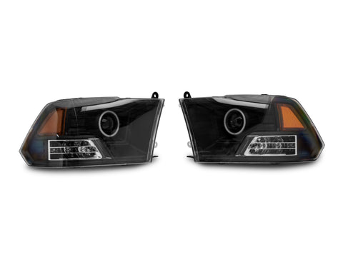 Raxiom 09-18 RAM 1500 Super White LED Halo Projector Headlights- Black Housing (Clear Lens) - R110150