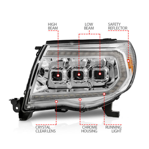 ANZO 05-11 Toyota Tacoma LED Projector Headlights w/Light Bar Swtchbk Seq. Chrome w/Initiation Light - 111582